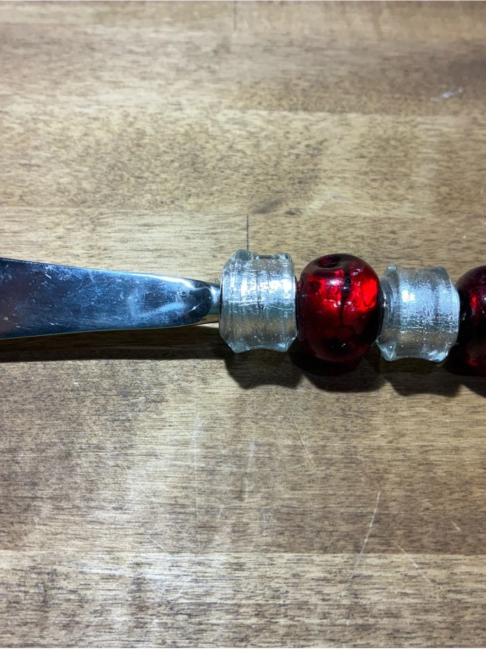 Retired Pampered Chef 2-Piece Glass Beaded Serving Set Red & Silver